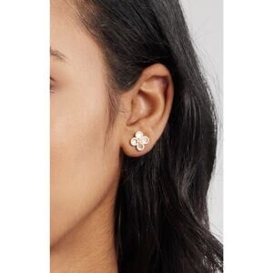 Tory Burch Kira Mother of Pearl Clover Stud Earrings Goldtone